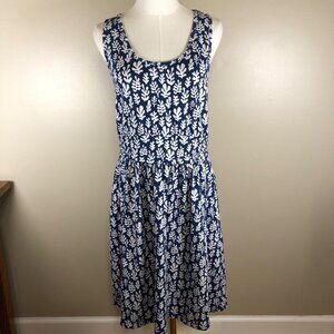Mata Traders Organic Cotton Sleeveless Blue & White Leaf Print Dress Size L